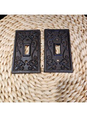 Vintage Cast Iron Single Light Switch Covers With Floral Scroll Design Set Of 2
